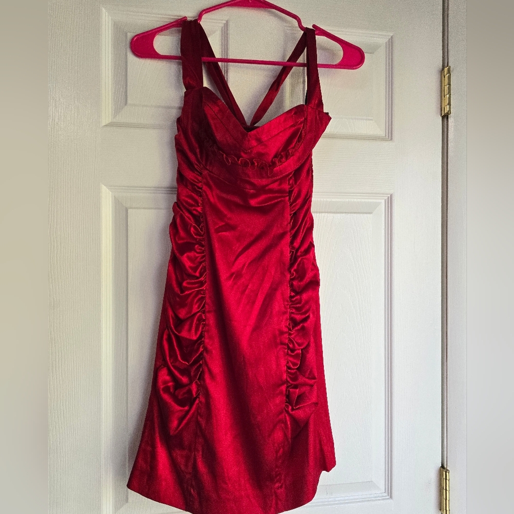 Betsey Johnson vintage pinup silk cocktail dress Red